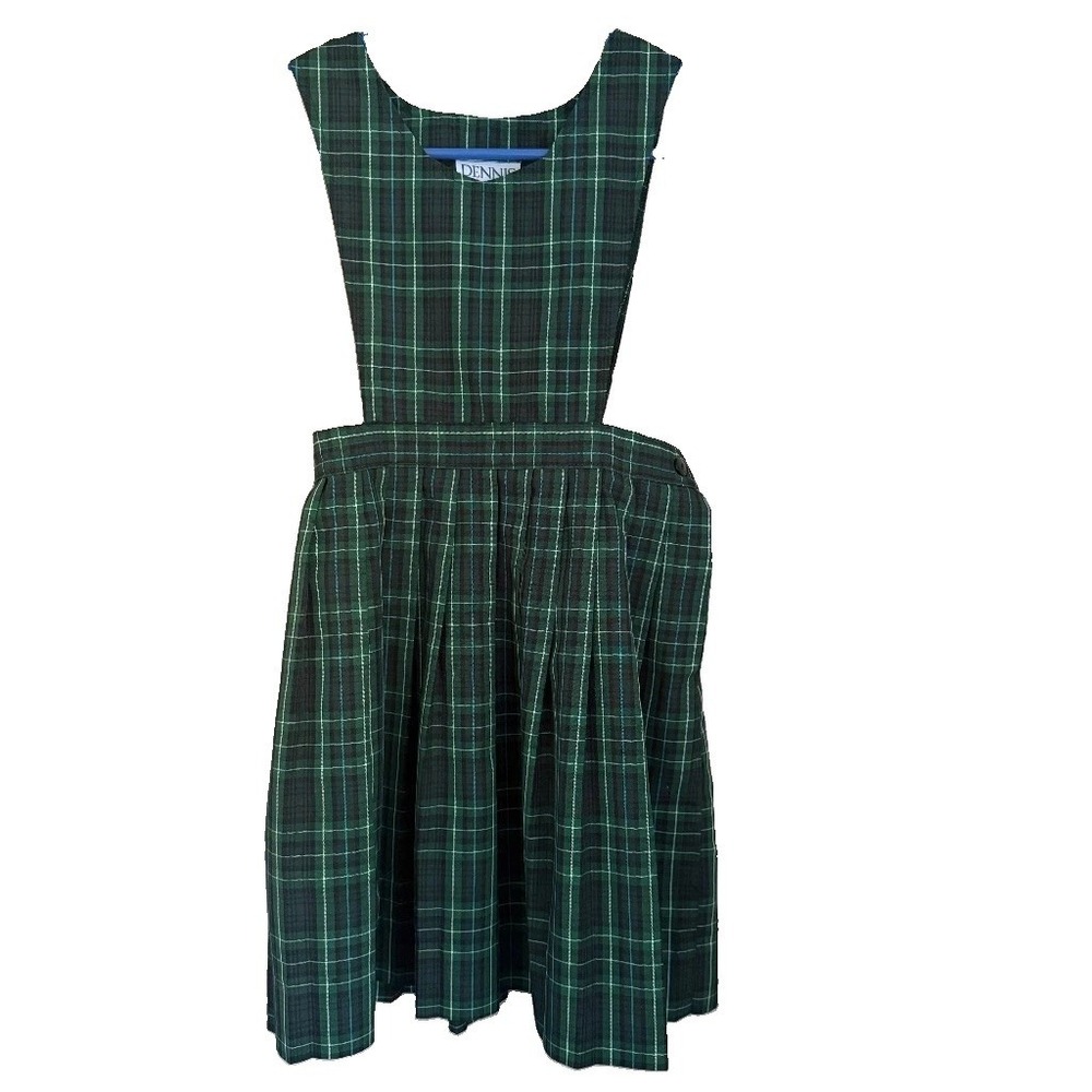 Dennis Girls School Uniform Bib Front Pleated Jumper Dress Size 8½H Husky Green